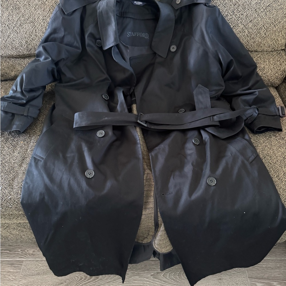 Stafford Men’s Black Trench Coat with Belt